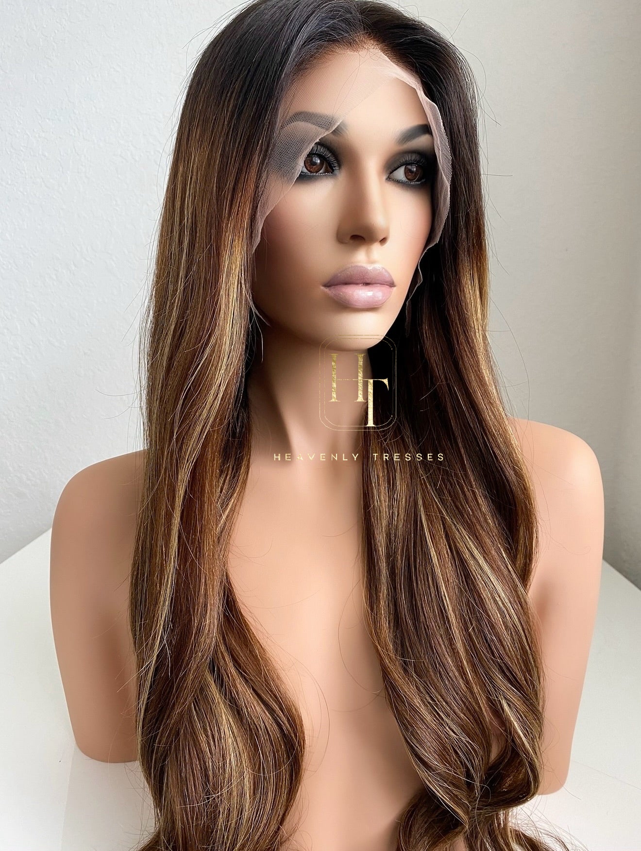 Luxury European human hair wig with balayage and glueless HD lace