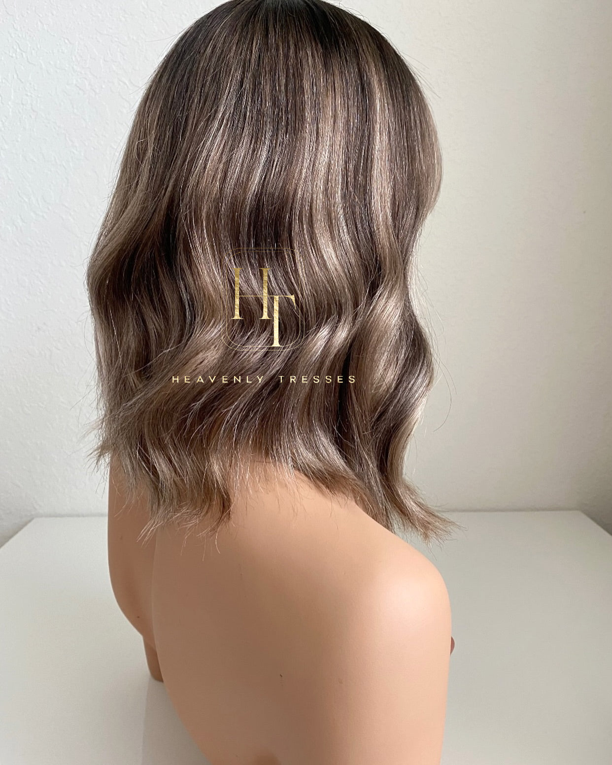 European Wig: Smoky Ash Brown Roots with Ash Brown & Blonde Balayage with Front Bangs  - "Desiree"