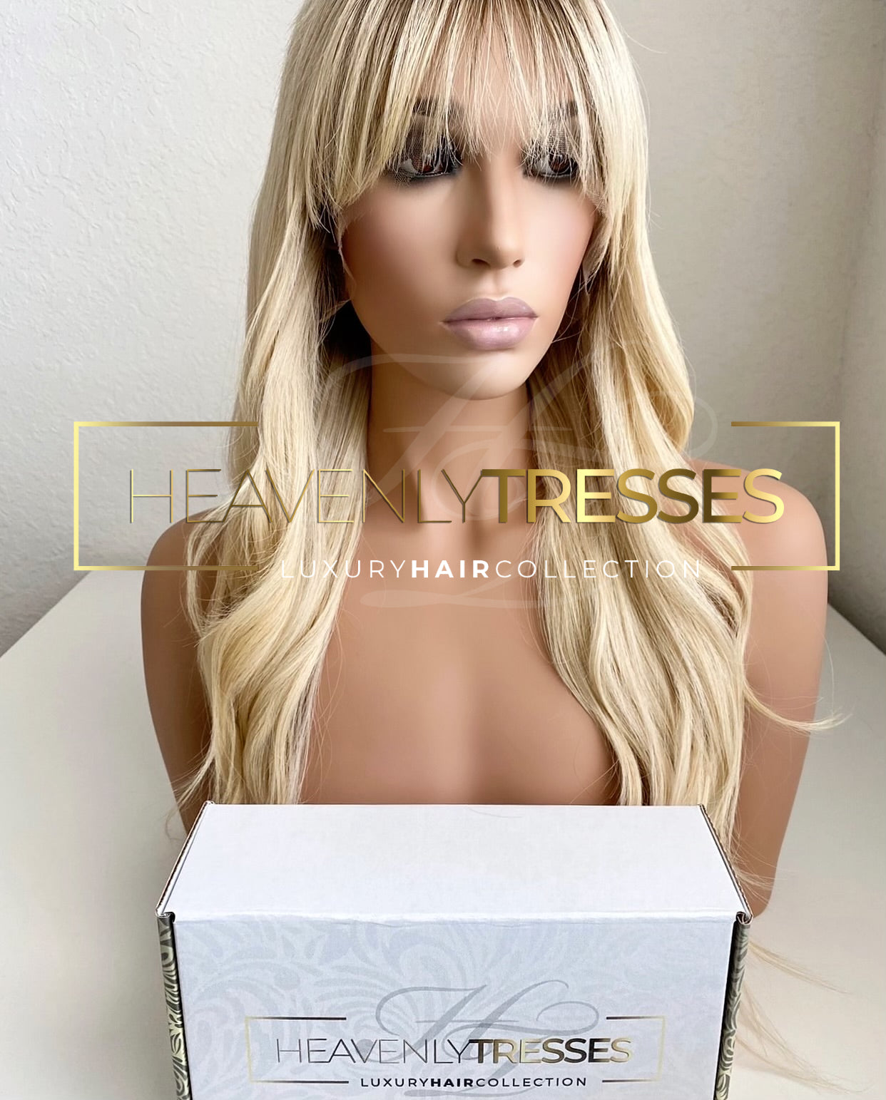 Ash Blonde Dark Rooted European Wig with Front Bangs