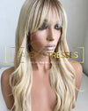 European Wig: Ash Blonde with Bronde Rooted Ombre&#39; with Front Bangs - &quot;Anna&quot; [Made-to-Order]