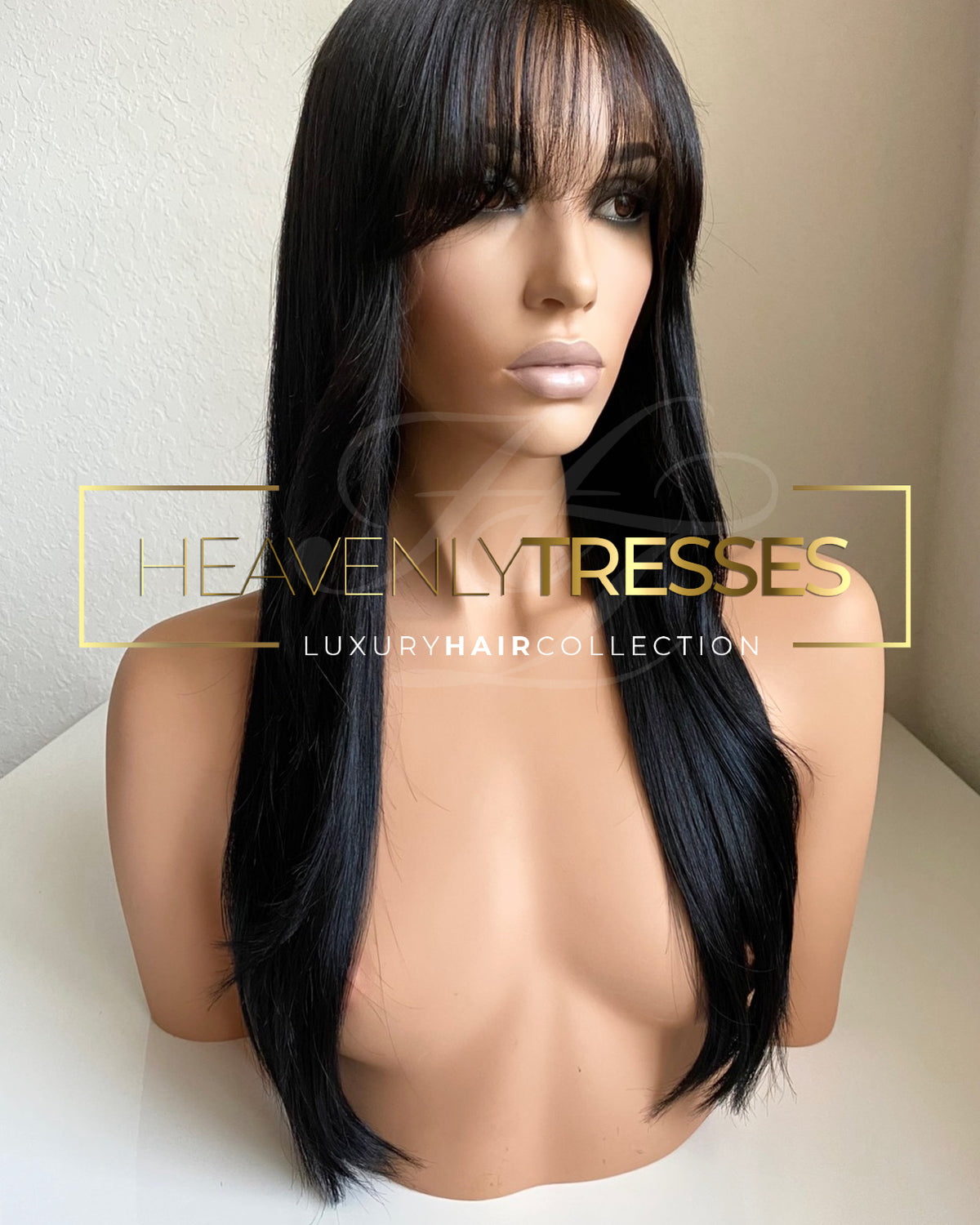 Custom Lace Wig: Natural Straight Jet Black Cut and Styled with Layers - "Gina" [Made-to-Order]