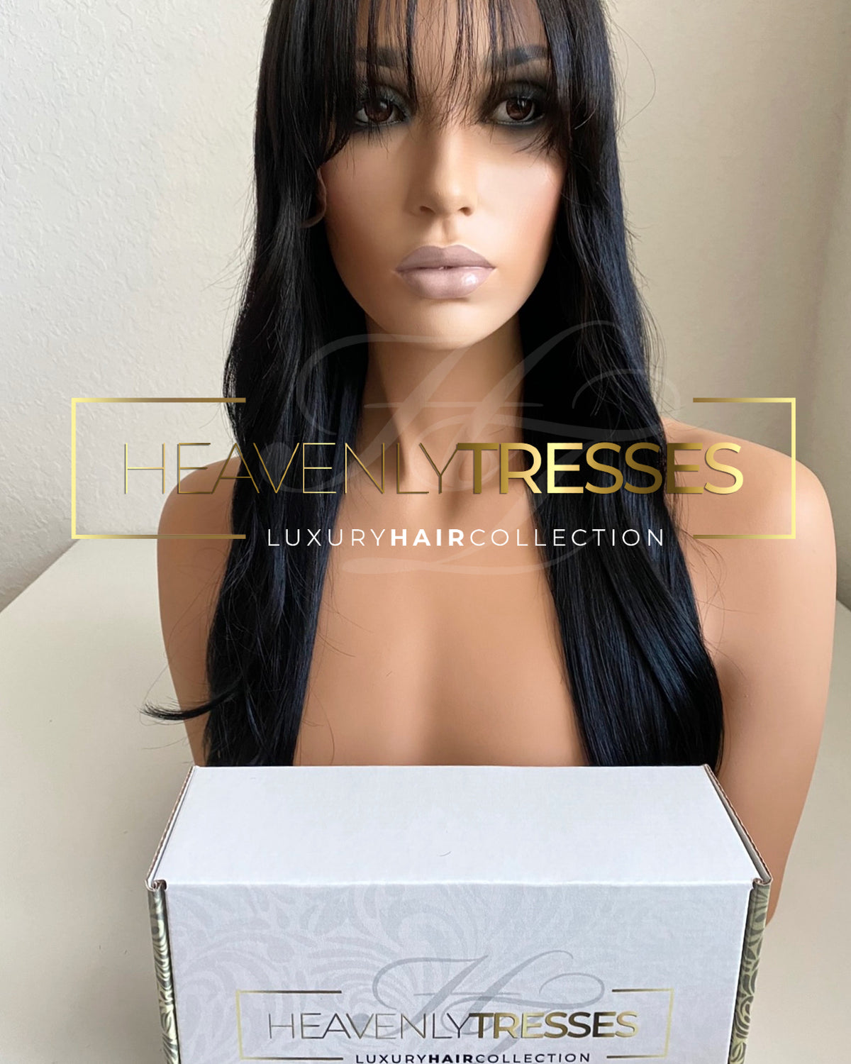 Custom Lace Wig: Natural Straight Jet Black Cut and Styled with Layers - "Gina" [Made-to-Order]