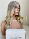 European Wig with Violet wheat rooting with Ash Platinum Blonde Balayage with Root Level 8 Ash