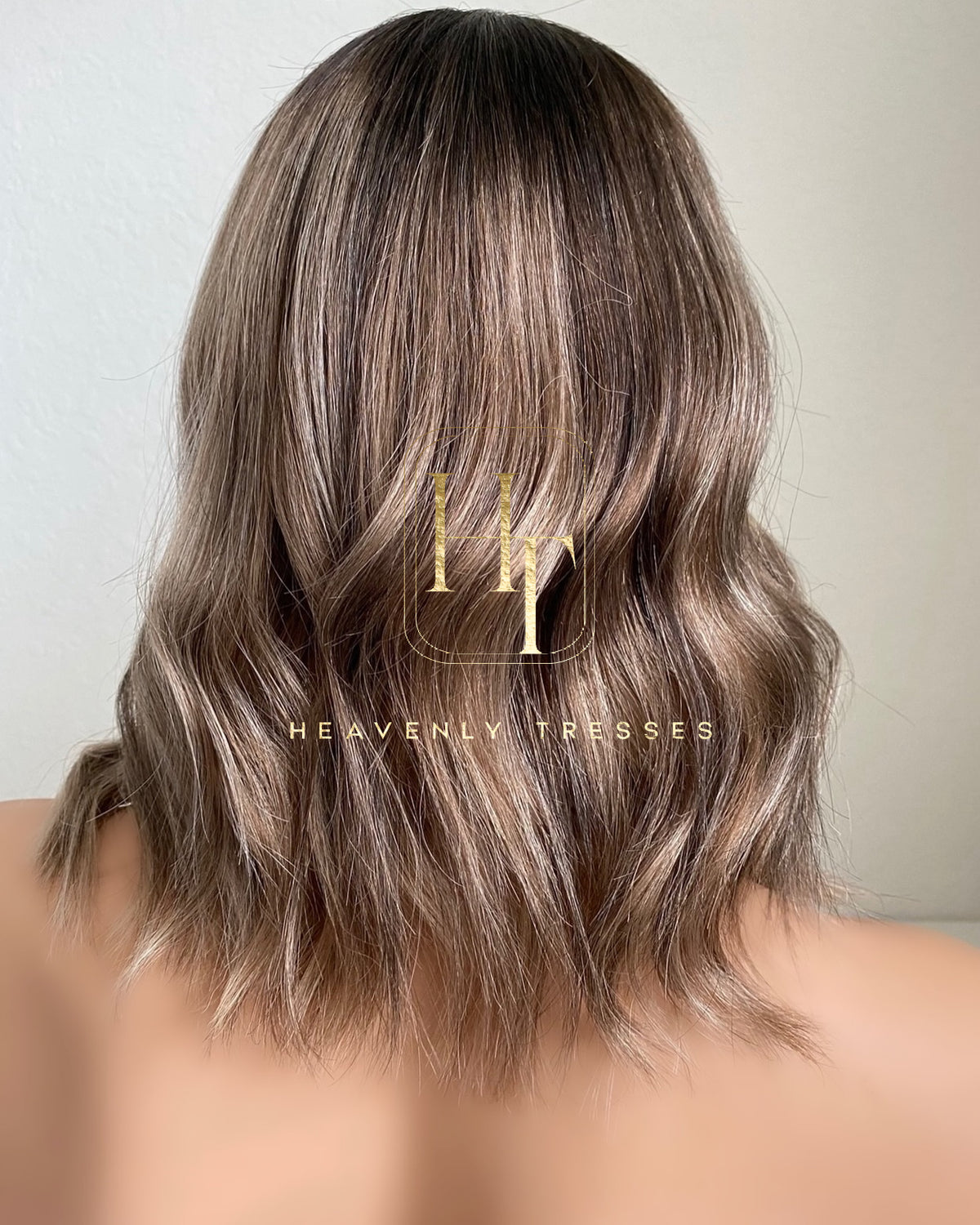 Short European Wig Desiree Ash Brown with Ash Blonde Balayage