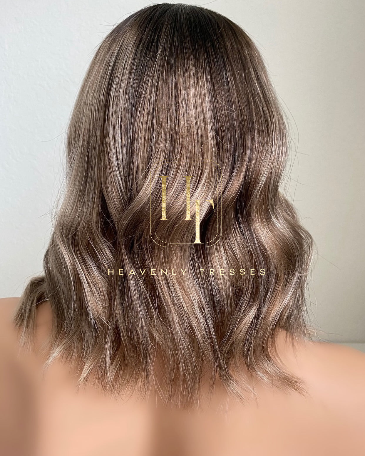 Short European Wig Desiree Ash Brown with Ash Blonde Balayage