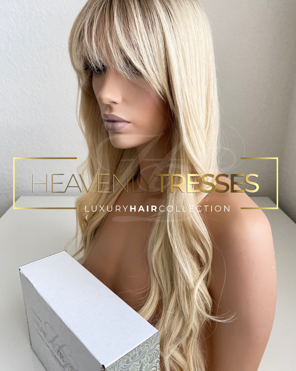 European Wig: Ash Blonde with Bronde Rooted Ombre' with Front Bangs - "Anna"