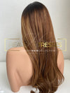 European Hair Wig Mocha Brown Roots w/ Copper Brown and Dirty Blonde Balayage