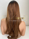 European Hair Balayage Wig Mocha Brown Roots with Copper Brown and Dirty Blonde