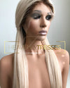 Dark Rooted Platinum blonde Glueless Virgin Lace Wigs