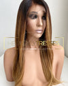 European Wig: Mocha Dark Brown Rooting Fading to Chestnut Brown and Caramel Ombre&#39;- &quot;Natalia&quot;