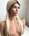 Custom Lace Wig: Silky Straight Platinum Blonde with Dark Brown Roots Ombre&#39; - &quot;Vera&quot; [Made-to-Order]