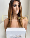 European Wig: Mocha Dark Brown Rooting Fading to Chestnut Brown and Caramel Ombre&#39;- &quot;Natalia&quot;