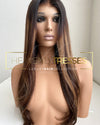 European Wig: Mocha Brown Rooting w/ Copper Brown and Bronde Balayage  - &quot;Sofia&quot; [Made-to-Order]