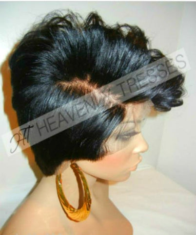 Lace Front Wig: African American Yaki Straight Short Boy Cut  display picture 1